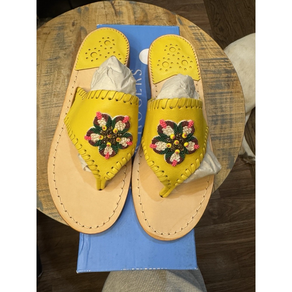 JACK ROGERS BEADED ICON SANDALS SLIDES NIB BOX SUNFLOWER YELLOW Size 5 M! - Picture 4 of 8